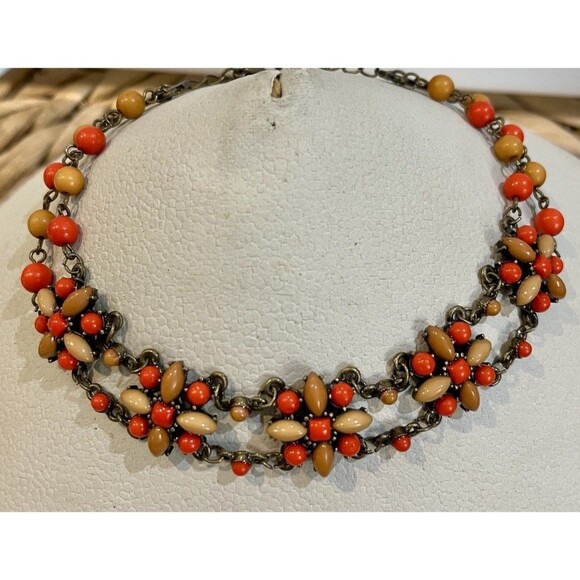 Y2K Desdstock 11 ~ 15in Choker Necklace Floral Flowers Brown Fairy Grunge - Picture 2 of 6